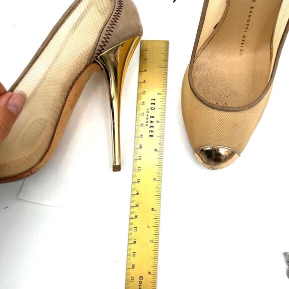 Giuseppe Zanotti Nude Suede Mesh Gold Cap Toe Stiletto Heels Pumps w Dust Bag 35 - Picture 9 of 9